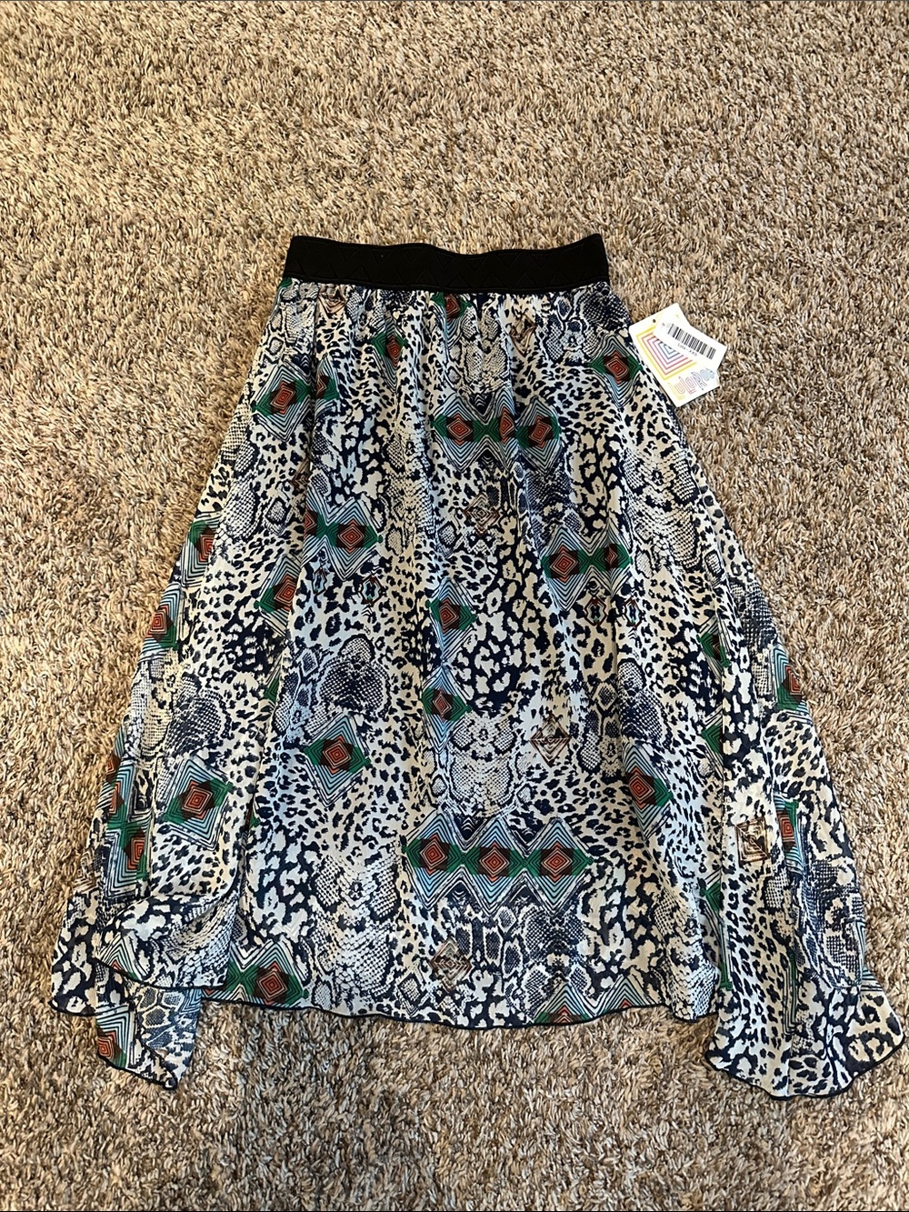 LuLaRoe High-Low Printed Skirt - White, Black, Green, Rust